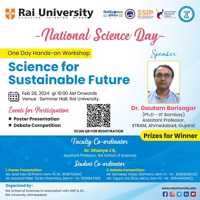 National Science Day - One Day Hands-on Workshop Science for Sustainable Future on 28<sup>th</sup> Feb, 2024