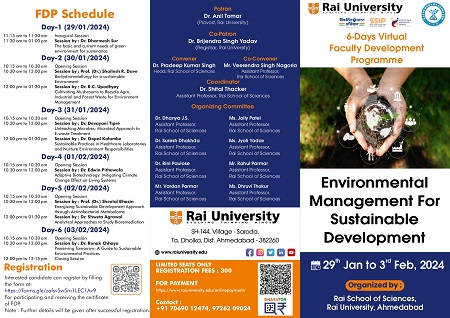 6-Days Virtual Faculty Development Programme Environmental Management For Sustainable Development on 29<sup>th</sup> Jan - 3<sup>rd</sup> Feb 2024