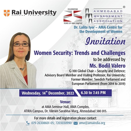 'Women Security: Trends and Challenges 'to be addressed by Ms. Bodil Valero on 14<sup>th</sup> December 2022