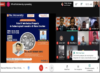 National Level Webinar on “Role of Intellectual Property in Technological Innovation & Value Creation “on 16-12-2020 at Rai University